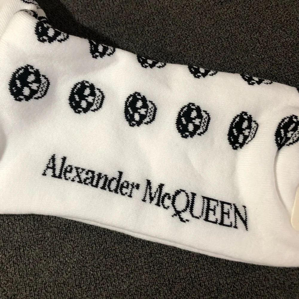 Alexander McQueen White Socks with Black Skull Pattern